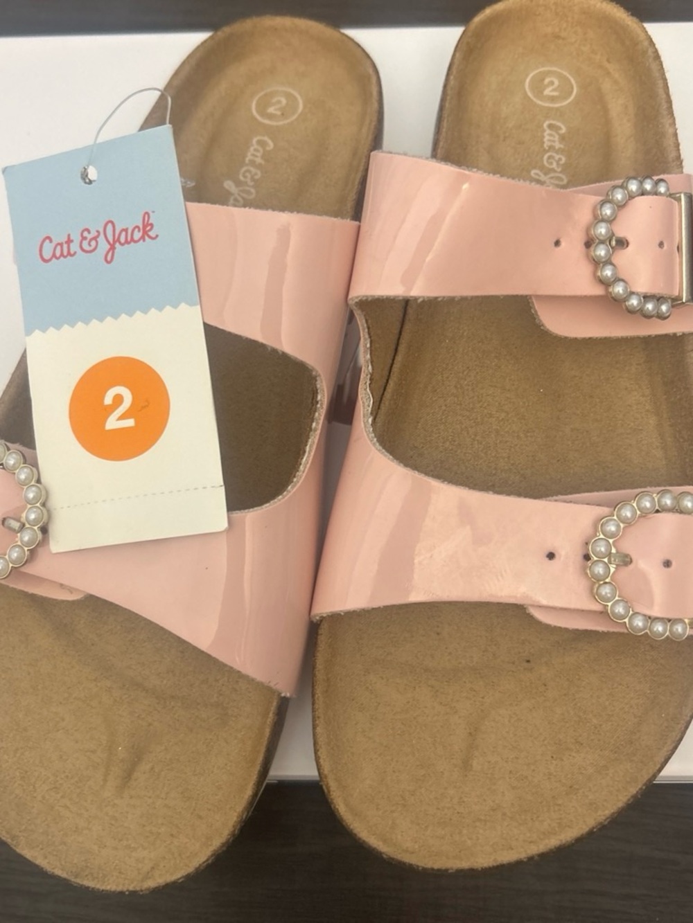 Cat & Jack Light Pink Pearl Buckle Patent Slide Sandals